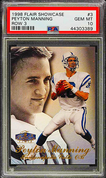 1998 Flair Showcase Row 3 Peyton Manning rookie card #3 graded PSA 10