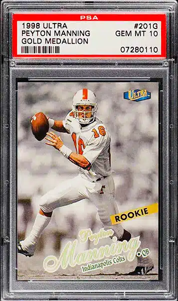 1998 Bowman's Best Peyton Manning Best Performers Atomic Refractor RC /50  PSA 9