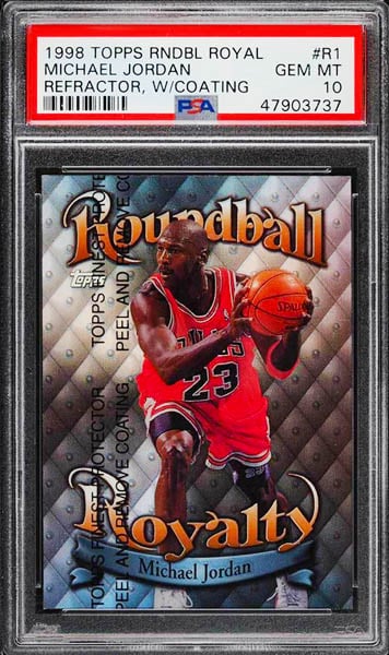 1998 Topps Roundball Royalty Michael Jordan refractor card with coating #R1 graded PSA 10