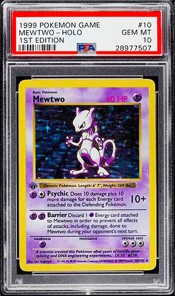 1999 1st edition Mewtwo holo #10 graded PSA 10