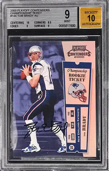 2000 Playoff Contenders Championship Ticket #144 Tom Brady Signed Rookie Card (#066/100) - BGS MINT 9