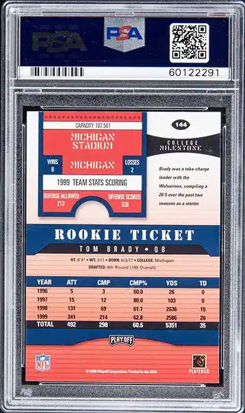 2000 Playoff Contenders Rookie Ticket Autographed #144 Tom Brady Signed Rookie Card - PSA GEM MT 10