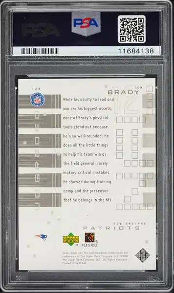 2000 Upper Deck Graded Tom Brady ROOKIE /1325 #104 PSA 10 GEM MINT back side