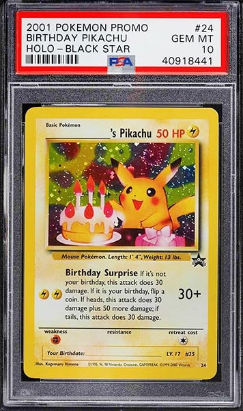 2001 Pokemon Promo Black Star Holo Birthday Pikachu #24 PSA 10