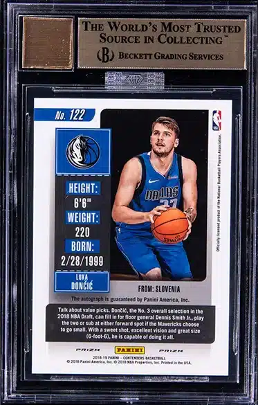 2018 Panini Contenders Premium Luka Doncic ROOKIE AUTO #122 BGS 9.5 GEM MINT back side