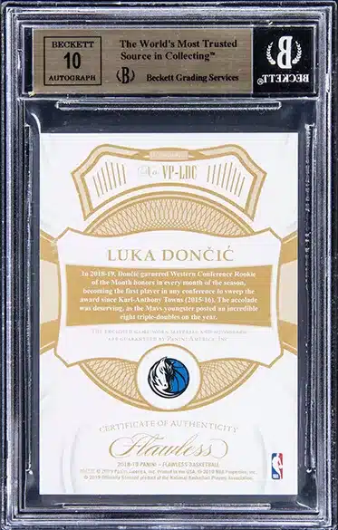 2018 Panini Flawless Vertical Luka Doncic ROOKIE PATCH AUTO /25 #VP-LDC BGS 9.5 back side