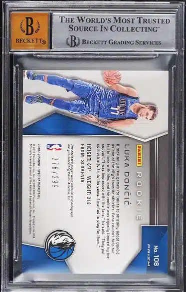 2018 Panini Spectra Prizm Luka Doncic ROOKIE PATCH AUTO /299 #108 BGS 9 MINT back side