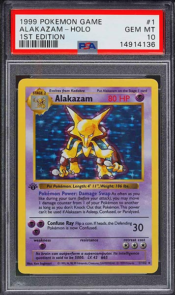 1999 Pokemon 1st Edition Alakazam holo #1 graded PSA 10