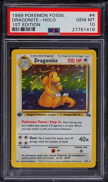 1999 Pokemon Fossil 1st Edition Dragonite holo #4 graded PSA 10