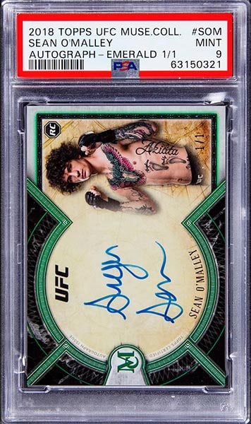 2018 Topps UFC Museum Collection Emerald #SOM Sean O'Malley Signed Rookie Card 1/1 graded PSA MINT 9