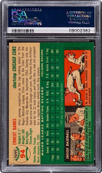 1954 Topps Ernie Banks rookie baseball card #94 graded PSA 9 back side