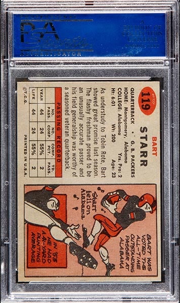 1957 Topps Bart Starr rookie card #119 graded PSA 9 back