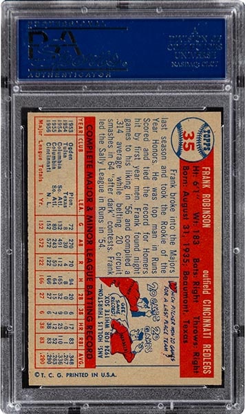 1957 Topps Frank Robinson rookie baseball card #35 graded PSA 9 back side