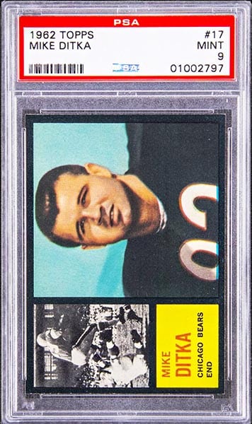 1962 Topps Mike Ditka rookie card #17 graded PSA 9