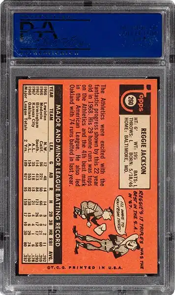 1969 Reggie Jackson TOpps ROOKIE PSA AUTHENTIC AUTO AUTOGRAPH RC #260