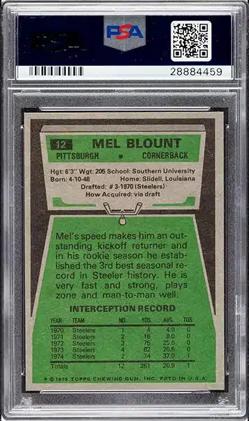 1975 Topps Mel Blount RC #12 graded back