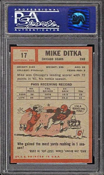 1962 Topps Mike Ditka RC #17 graded PSA 9 back