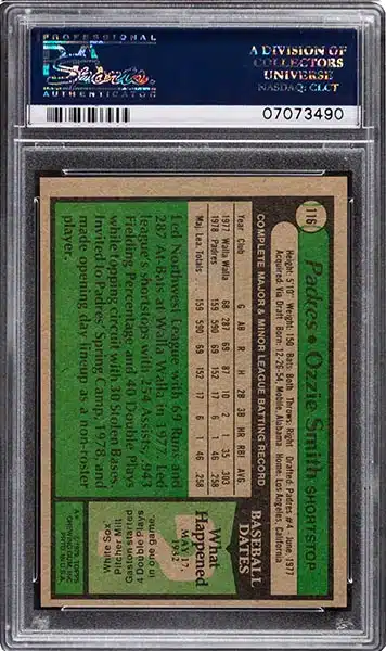 1979 Topps #116 San Diego Padres OZZIE SMITH Rookie PSA 5 EX