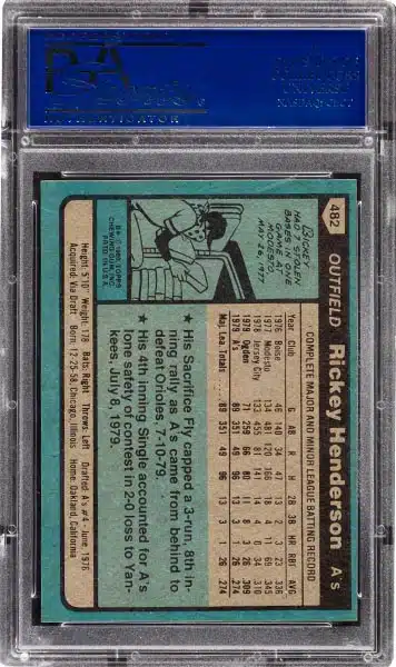 1980 Topps Rickey Henderson Rookie #482 PSA Gem Mint 10 at Heritage  Auctions 