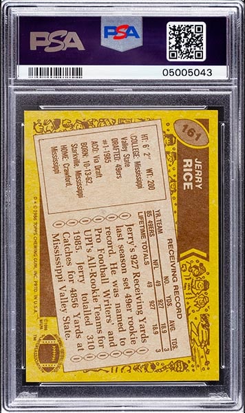 1986 Topps Jerry Rice rookie card #161 graded PSA 10 back