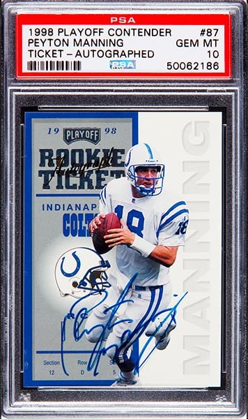 1998 Playoff Contender Rookie Ticket Autograph Peyton Manning #87 graded PSA 10