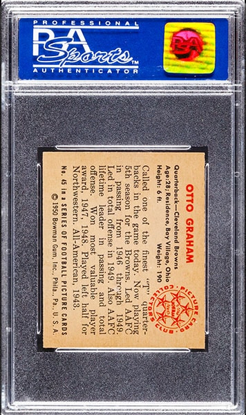 1950 Bowman Otto Graham rookie card graded PSA 8 back