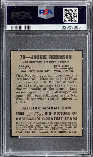 1949 Leaf #79 JACKIE ROBINSON Rookie Card Brooklyn Dodgers HOF REPRINT -  Baseball Card