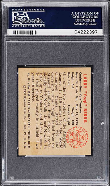 1950 Bowman Yogi Berra Card #46 graded PSA 8