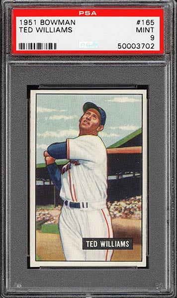 1951 Bowman Ted Williams baseball card #165 graded PSA 9
