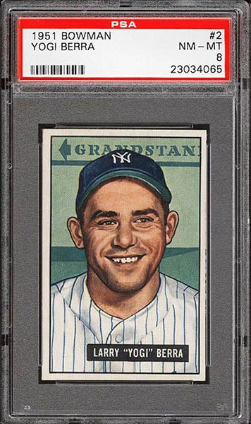 1951 Bowman Yogi Berra baseball card #2 graded PSA 8