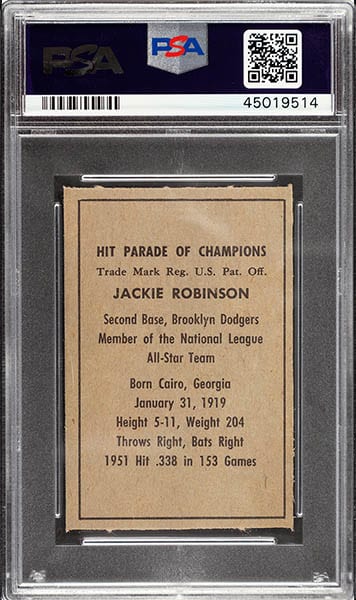 1952 BERK ROSS JACKIE ROBINSON CARD GRADED PSA 9 BACK