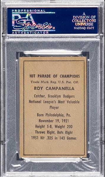 1952 BERK ROSS ROY CAMPANELLA CARD PSA 9 BACK