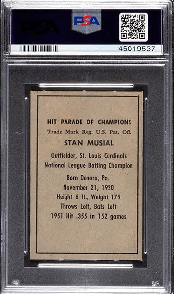 1952 BERK ROSS STAN MUSIAL CARD GRADED PSA 9 back