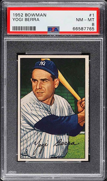 1952 Bowman Yogi Berra baseball card #1 graded PSA 8