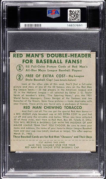 1952 RED MAN TOBACCO STAN MUSIAL CARD #16 GRADED PSA 9 back