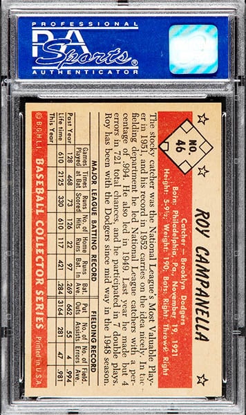 1953 BOWMAN ROY CAMPANELLA CARD #46 BACK
