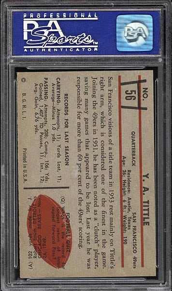 1953 BOWMAN Y.A. TITTLE FOOTBALL CARD GRADED PSA 8