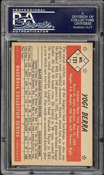 1953 Bowman Yogi Berra Card #121 graded PSA 8