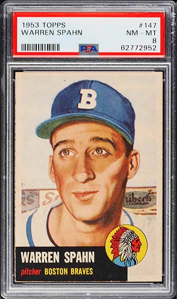 1953 Topps Warren Spahn baseball card #147 graded PSA 8