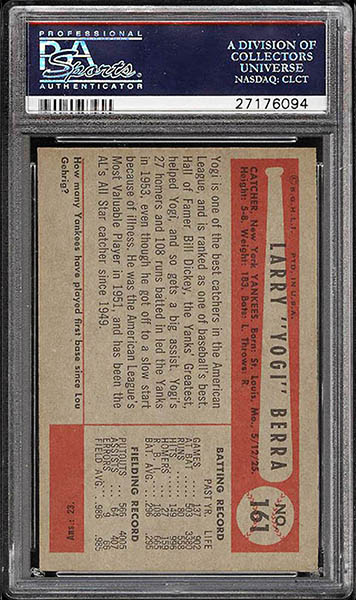 1954 Bowman Yogi Berra Card #161 graded PSA 8