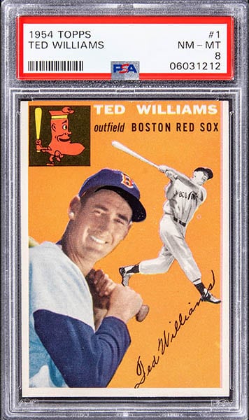 1954 TOPPS TED WILLIAMS BASEBALL CARD #1 GRADED PSA 8