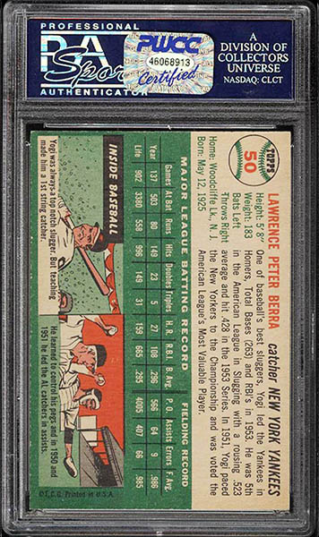 1954 Topps Yogi Berra Card #50 graded PSA 8