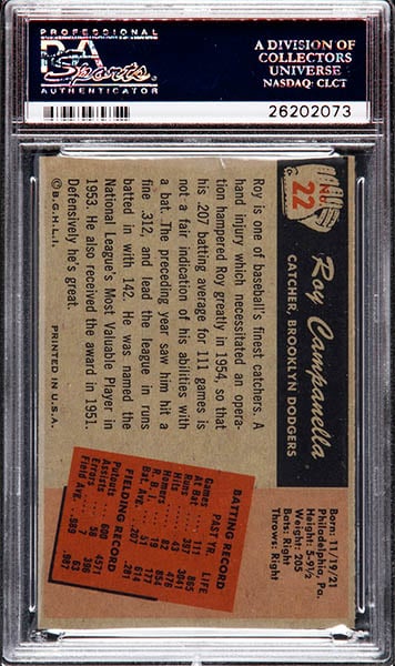 1955 BOWMAN ROY CAMPANELLA  CARD #22 BACK
