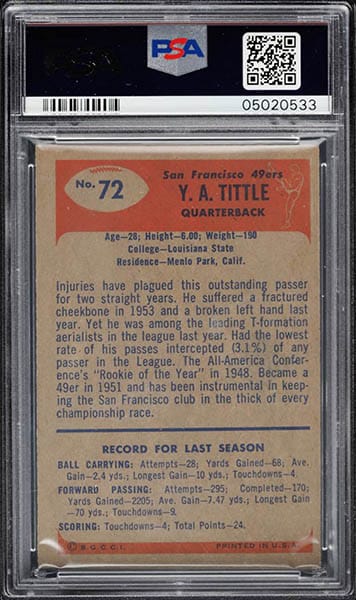 1955 BOWMAN Y.A. TITTLE card #72