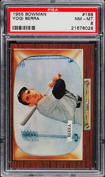 1955 Bowman Yogi Berra Baseball Card #168 graded PSA 8