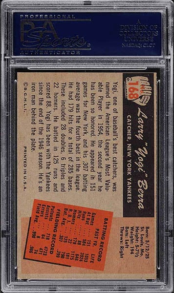 1955 Bowman Yogi Berra Card #168 graded PSA 8