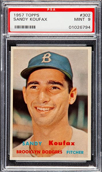 1957 Topps Sandy Koufax baseball card #302 graded PSA 9
