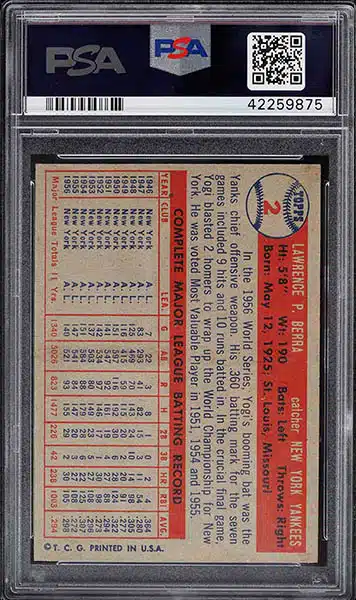 1957 Topps Yogi Berra #2 CSG Excellent+ 5.5