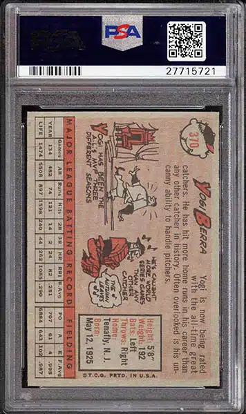 1954 Topps Yogi Berra HOF #50 PSA 2.5 Good 231 - Duck's Dugout