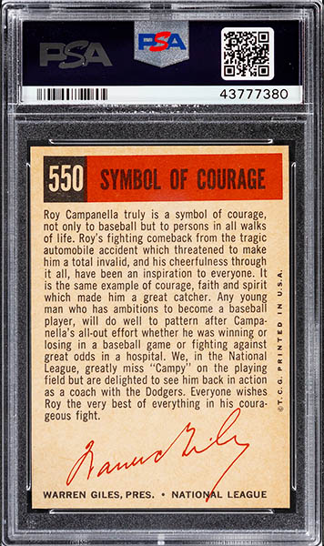 1959 TOPPS ROY CAMPANELLA CARD #550 Back